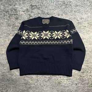 Vintage Abercrombie & Fitch Sweater 100% Wool Mens Large Navy Blue 90s Snowflake